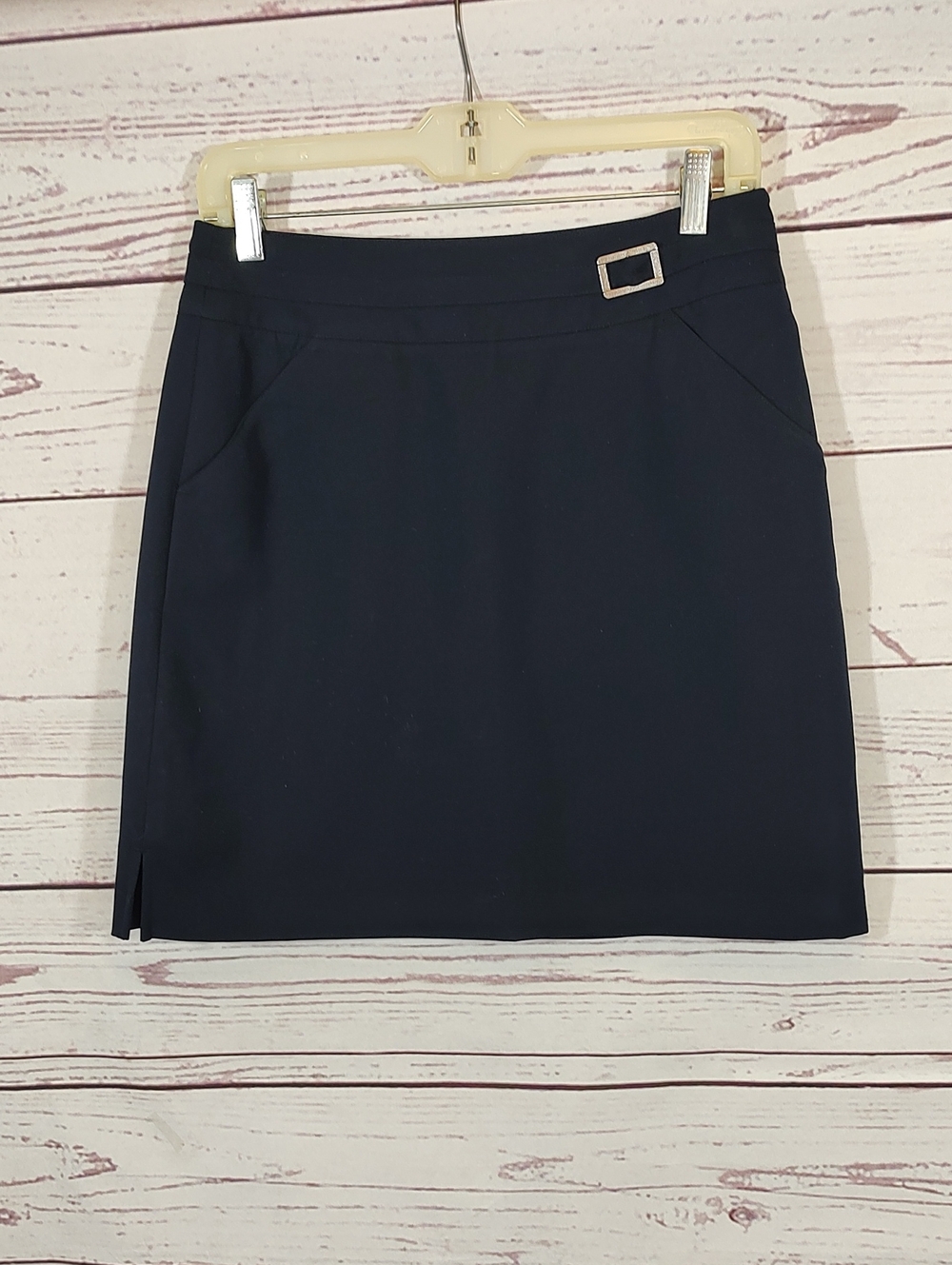 Navy Mini Skirt with Buckle Waist Detail